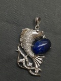 Oval 14x10mm Sodalite Cabochon Center Round Faceted CZ Encrusted Sterling Silver 35mm Long Koi Fish