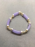 Twin Row Contoured Lavender Jade Link 11mm Wide Asian Design Sterling Silver 7in Long Bracelet