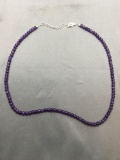 Round 5mm Amethyst Bead 22in Long Adjustable Sterling Silver Clasp Necklace