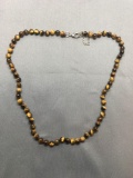 Round 6.0mm Tiger's Eye Gem Bead Hand-Strung 20in Long Necklace