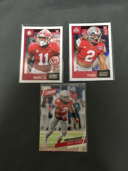 3 Card Lot of 2020 Football Rookie Cards - 2 Chase Young & 1 Henry Ruggs III