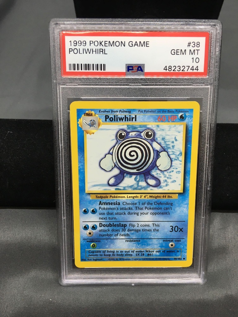 PSA Graded 1999 Pokemon Base Set Unlimited #38 POLIWHIRL Trading Card - GEM  MINT 10 | Art, Antiques & Collectibles Collectibles | Online Auctions |  Proxibid