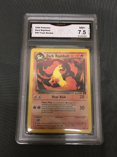 GMA Graded 1999 Pokemon Team Rocket #44 DARK RAPIDASH Trading Card - NM+ 7.5