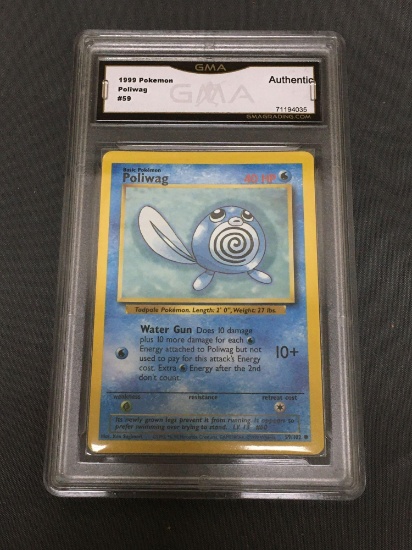 GMA Graded 1999 Pokemon Base Set Unlimited #59 POLIWAG Trading Card - AUTHENTIC