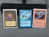 3 Card Lot of Vintage Magic the Gathering Trading Cards - Mind Twist, Lightning Bolt, Mystic Remora
