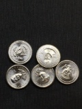 5 Count Lot of 1+ Gram .925 Sterling Silver United States President Mini Bullion Coins