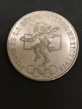 1968 Mexico 25 Pesos Olympic Silver Foreign World Coin - .5208 ASW