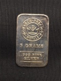 5 Gram .999 Fine Silver Monarch Precious Metals Silver Bullion Bar