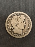 1914-D United States Barber Silver Quarter - 90% Silver Coin