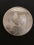 1 Troy Ounce .999 Fine Silver 2017 Year of the Rooster Silver Bullion Round Coin