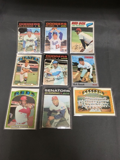9 Card Lot of 1970's Topps Baseball Cards with Stars and Hall of Famers from Estate Collection