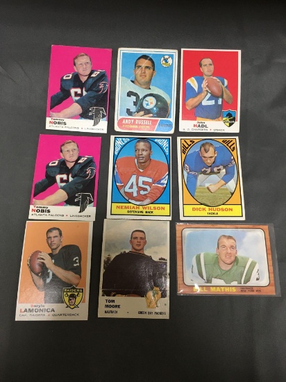 9 Card Lot of 1960's Vintage Football Cards with Stars and Hall of Famers from Estate