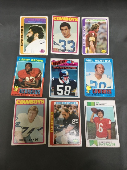 9 Card Lot of 1970's Vintage Football Cards with Stars and Hall of Famers from Estate