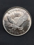 1 Troy Ounce .999 Fine Silver SUNSHINE SILVER 1983 Silver Bullion Round Coin