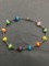 Round Multi-Colored 6mm Cat's Eye Bead Stations Sterling Silver 7in Long Bracelet