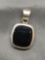 Mexican Made Rectangular 23x22x7mm High Polished Sterling Silver Pendant w/ Onyx Inlaid Center