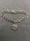 American Made Double Curb Link 7.0mm Wide 7in Long Sterling Silver Bracelet w/ One Charm
