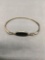 Signed Designer Horizontal 19x9mm Onyx Inlaid Center Sterling Silver Shepard's Hook Bangle Bracelet