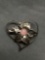 Round Rose Quartz Cabochon Center Hibiscus Flower & Heart 30mm Wide 32mm Tall Sterling Silver Signed