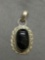 Rope & Braid Detailed Framed Oval 20x13mm Onyx Cabochon Center Sterling Silver Pendant