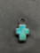 Filigree Heart Decorated 12mm Long 10mm Wide Sterling Silver Cross Pendant w/ Turquoise Inlaid