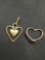 Lot of Two Heart Shaped Sterling Silver Pendants, One Silver-Tone & One Gold-Tone