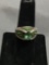 Oval Faceted 8x6mm Created Green Sapphire Center w/ Round Chrome Diopside & Diamond Accents East