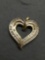 Gold-Tone 25x25mm Sterling Silver Double Ribbon Heart Pendant w/ Row of Round Faceted Diamonds &