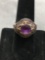 Cushion Faceted 8x8mm Amethyst Center Scallop Detailed Amethyst Halo Sterling Silver Ring Band