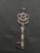 Ornate Filigree & Round CZ Decorated 2.5in Long 18mm Wide High Polished Sterling Silver Skeleton Key