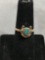 Lucky Horseshoe Styled 10x9mm Center Detail w/ Blue Gem Inlaid Feature Sterling Silver Ring Band