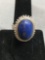 Rope & Bead Ball Framed Oval 18x12mm Lapis Cabochon Center Sterling Silver Ring Band