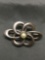 WRE Designer 45mm Wide 30mm Tall Six Petal Floral Loop Design Sterling Silver Brooch w/ Round 5mm