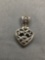 Antique Finished Heart Motif Filigree Decorated 25mm Long 15mm Wide Sterling Silver Pendant