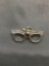 High Polished Marcasite Detailed 30mm Long 10mm Tall Vintage Pair of Glasses Design Sterling Silver