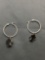 Rounded 23mm Diameter 1.5mm Wide Pair of Sterling Silver Hoop Earrings w/ 12x10mm Onyx Cross Charm
