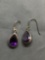 Bezel Set Teardrop Faceted 13x9mm Amethyst Center Pair of Sterling Silver Dangle Earrings