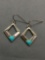 Turquoise & Abalone Inlaid Diamond Shaped 20x18mm Pair of Sterling Silver Dangle Earrings