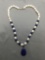 New! Gorgeous 8-9mm White Freshwater Pearl 18in Necklace w/ Lapis Beads & Teardrop Shaped Lapis Drop