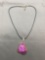 New! Awesome Pink Purple Detailed Botswana Druzy Slice 2.5in Sterling Silver Pendant w/ Silk Cord