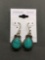New! Gorgeous Teardrop Shaped Santa Rosa Turquoise 1 3/8in Pair of Sterling Silver Earrings