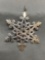 Signed Designer High Polished 52mm Diameter Detailed Snowflake Sterling Silver Pendant