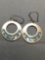 Aztec Design Old Pawn Mexico Turquoise Inlaid Round 30mm Diameter Pair of Sterling Silver Dangle