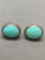 Filigree Framed Oval 18x15mm Turquoise Cabochon Center Pair of Sterling Silver Button Earrings