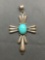 Large Triple Scallop Detailed 70mm Long 48mm Wide Mexican Made Sterling Silver Cross Pendant w/ Oval