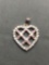 Multi Faceted Pink & White CZ Accented 25x25mm Lattice Ribbon Heart Sterling Silver Pendant