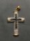 Two-Tone 35x25mm Sterling Silver Cross Pendant w/ Featured Round Faceted Black CZ & Twin Round