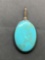ATI Designer Mexican Handmade Sterling Silver Pendant w/ Oval 38x28mm Turquoise Cabochon Center