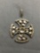 Round Faceted CZ Accented Round 32mm Diameter Filigree Detailed Sterling Silver Cross Pendant