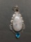 New! AAA Quality Large Detailed 3in Moonstone Sterling Silver Pendant w/ Blue Topaz Accent